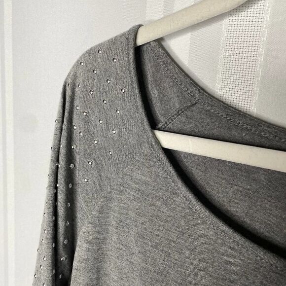 Wallflower Long Sleeve Studded Tee Top Gray XL Beaded Silver Night Out Party - Picture 2 of 9
